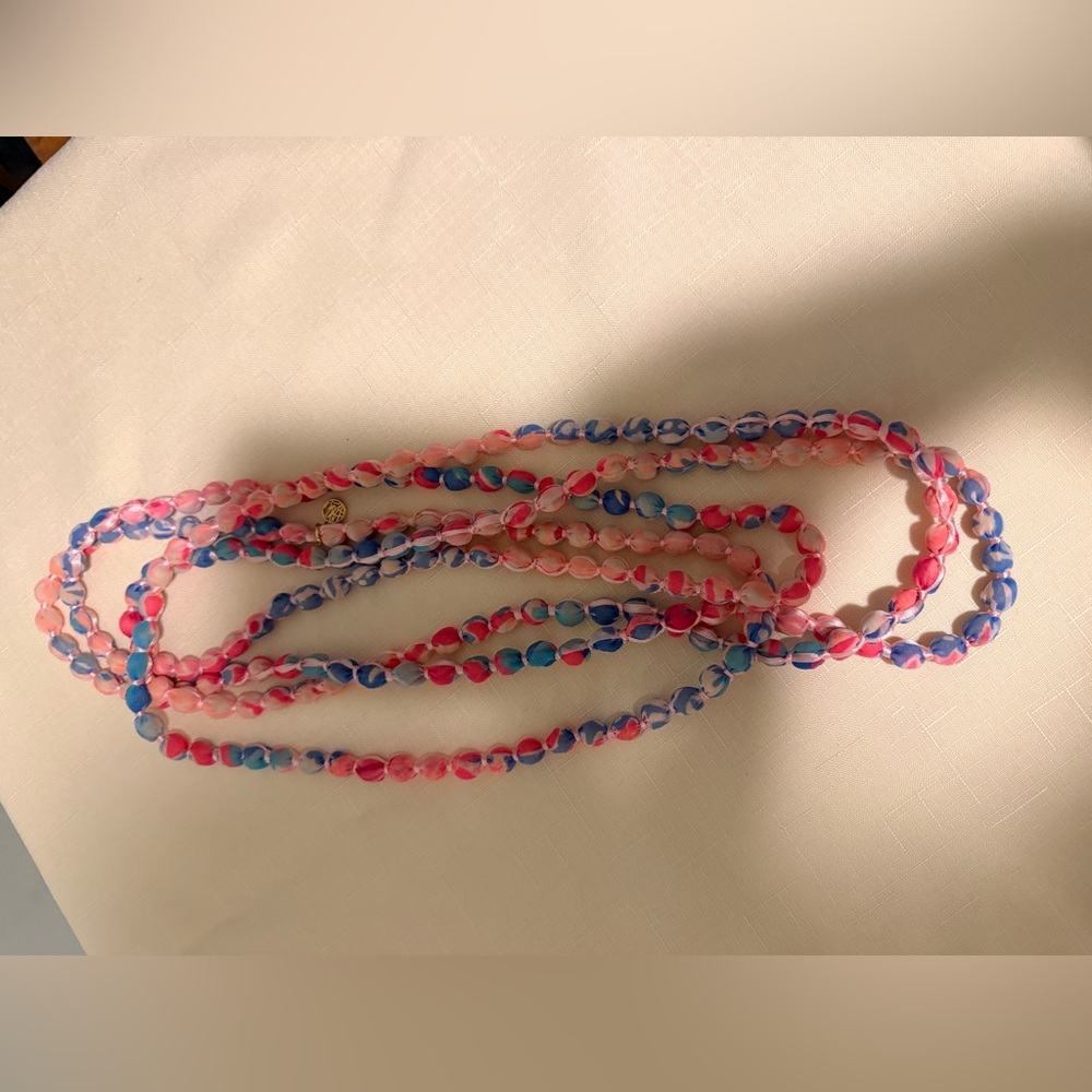 Lilly Pulitzer Light Pascha Aquadesial Fabric Beaded Necklace 120"